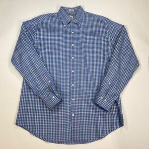 Peter Millar Nanluxe Easycare Button Down Shirt Blue Plaid Long Sleeve Men Large